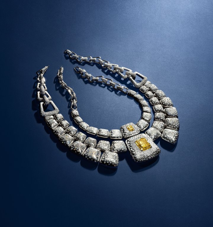 Messika Terres d'Instinct High Jewellery collection, Kalahara necklace set with a 34-carat fancy intense yellow diamond centre stone
